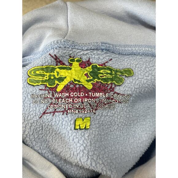 Rhinestone Sp5der Men's Pullover Hoodie Size Small Baby Blue Front Pouch - Picture 11 of 16